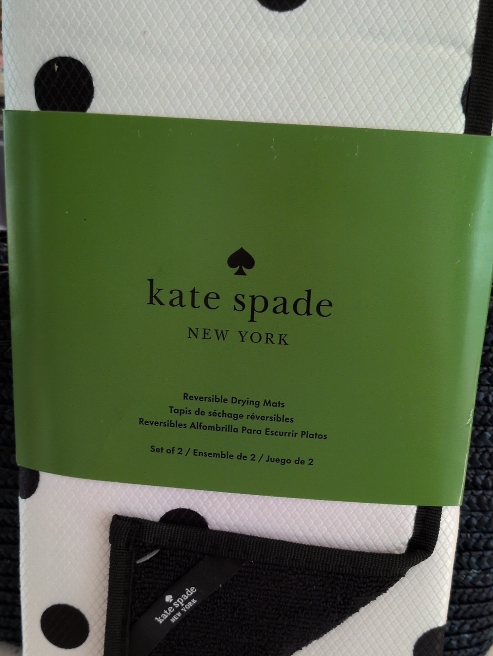 KATE SPADE Black & White Polka Dot Reversible Drying Mats Set Of 2